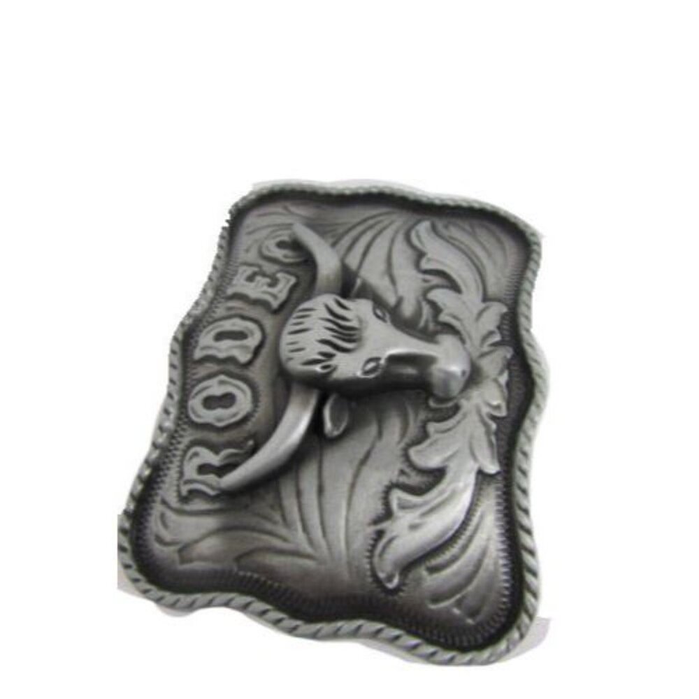 Men Women Belt Buckle Silver Metal Western Fashion Rodeo Bull Texas Long Horns